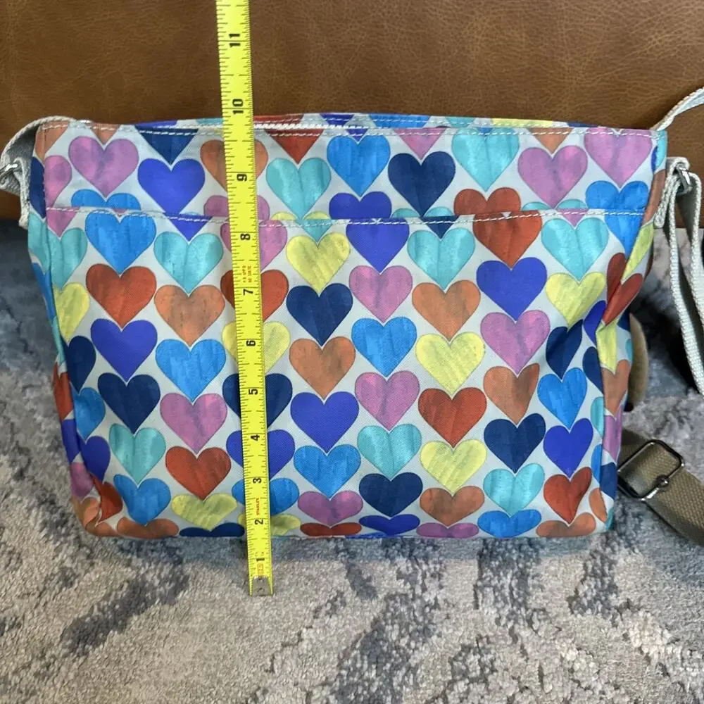 Kipling Heart Print Crossbody Bag Monkey Charm Multicolor Adjustable Strap